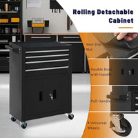 13-Drawer Rolling Tool Chest with Double Doors, 2 in 1 Detachable Rolling Tool Chest with Drawers, Mobile Tool Cabinet Combo, Metal Large Lockable Tool Box for Garage Workshop (Black)