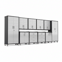 Garage Cabinet System Built to Organize Tools, 10-Piece Heavy Duty Steel, Modular Layout, Lockable Doors