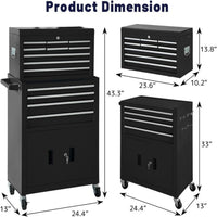 13-Drawer Rolling Tool Chest with Double Doors, 2 in 1 Detachable Rolling Tool Chest with Drawers, Mobile Tool Cabinet Combo, Metal Large Lockable Tool Box for Garage Workshop (Black)