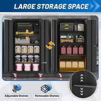 Metal Storage Cabinet with Wheels,71"H Garage Cabinets with 4 Adjustable Shelves + Lockable Door,Heavy-Duty Garage Cabinet and Storage System for Garage,Home Workshop & Office(200 Lbs per Shelf)