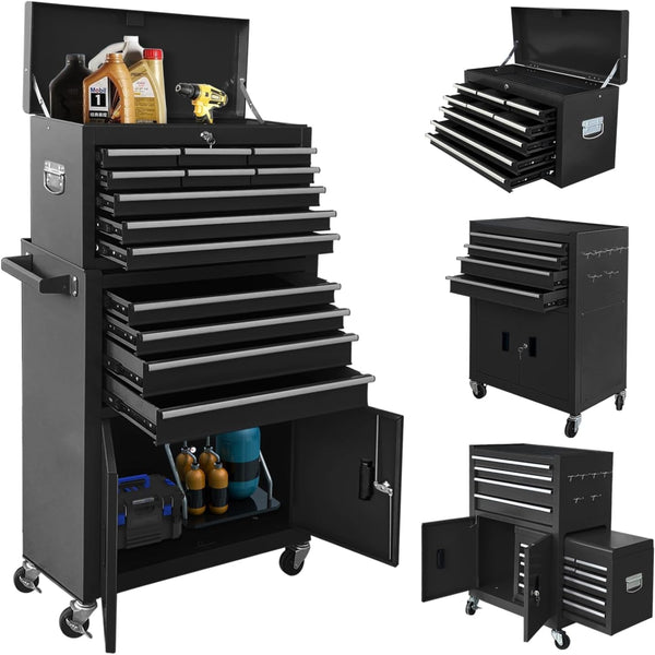 Rolling Tool Chest Built for Workshop Organization, 13 Drawers, Detachable Design, Lockable Metal Cabinet