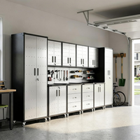 Garage Cabinet System Built to Organize Tools, 10-Piece Heavy Duty Steel, Modular Layout, Lockable Doors