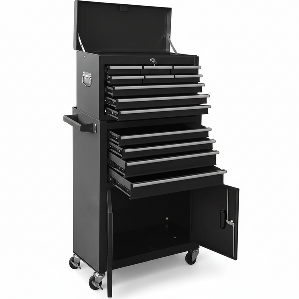 Rolling Tool Chest Built for Workshop Organization, 13 Drawers, Detachable Design, Lockable Metal Cabinet