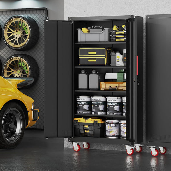 Metal Storage Cabinet Built to Support Heavy Loads, 4 Adjustable Shelves, Lockable Doors, 200 lbs per Shelf