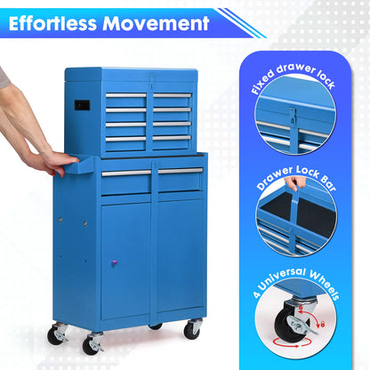 5-Drawer Rolling Tool Chest with Lockable Toolbox, Large Capacity Metal Tool Cabinet with Detachable Top Box, Storage Organizer for Garage & Workshop, Blue