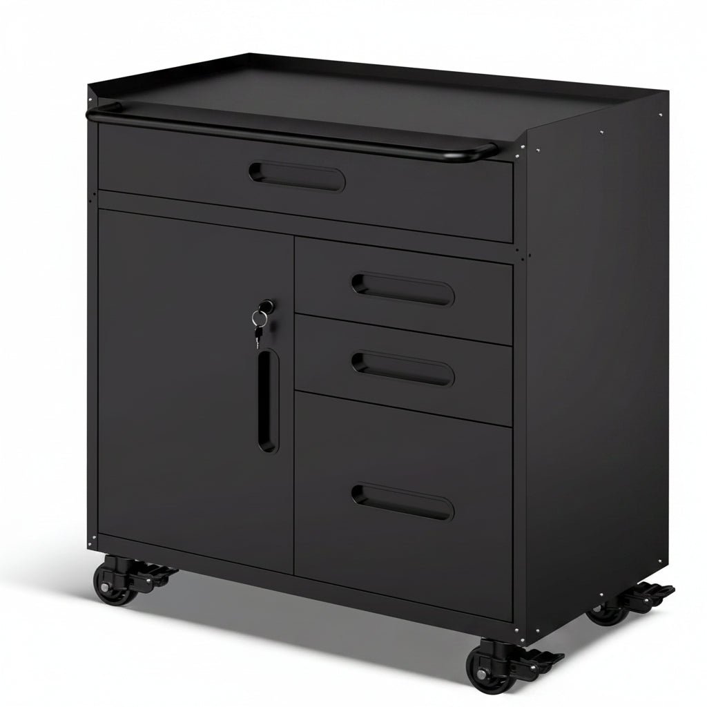 Garage Storage Cabinet,Metal Rolling Tool Cabinet with 2 Pegboard and 10 Hook,Heavy Duty Mechanics Tool Chest Storage for Workshop, Basement,Warehouse,Include Workbench Liner,Black