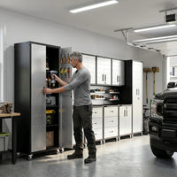 Garage Cabinet System Built to Organize Tools, 10-Piece Heavy Duty Steel, Modular Layout, Lockable Doors — Lifestyle