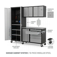 Garage Cabinet System Built to Organize Tools, 10-Piece Heavy Duty Steel, Modular Layout, Lockable Doors — How It Works