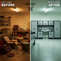 Garage Cabinet System Built to Organize Tools, 10-Piece Heavy Duty Steel, Modular Layout, Lockable Doors — Before & After